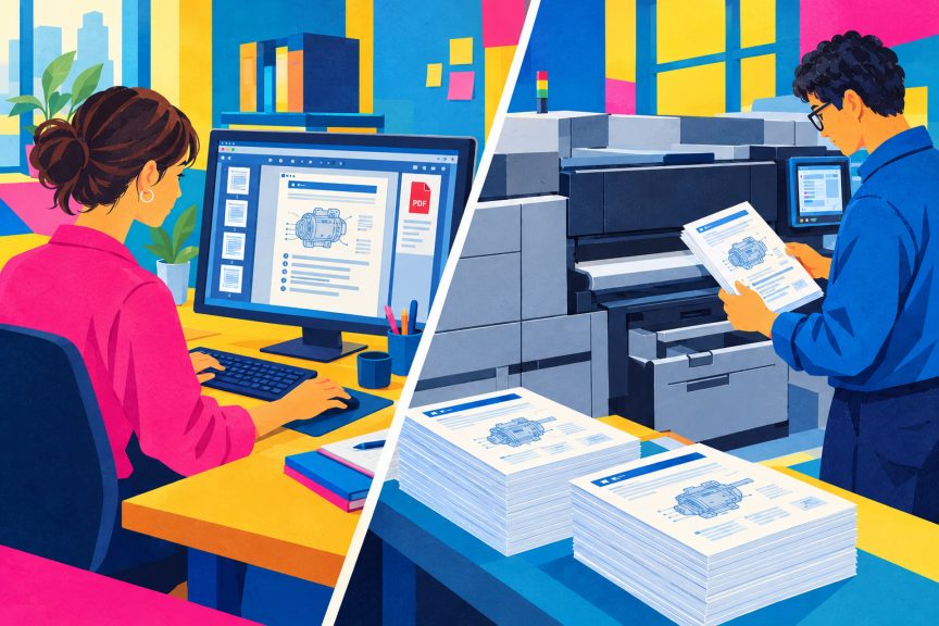 People creating digital and print versions of manuals
